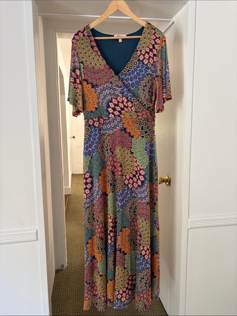Multicolor Floral Mosaic Wrap Maxi Dress